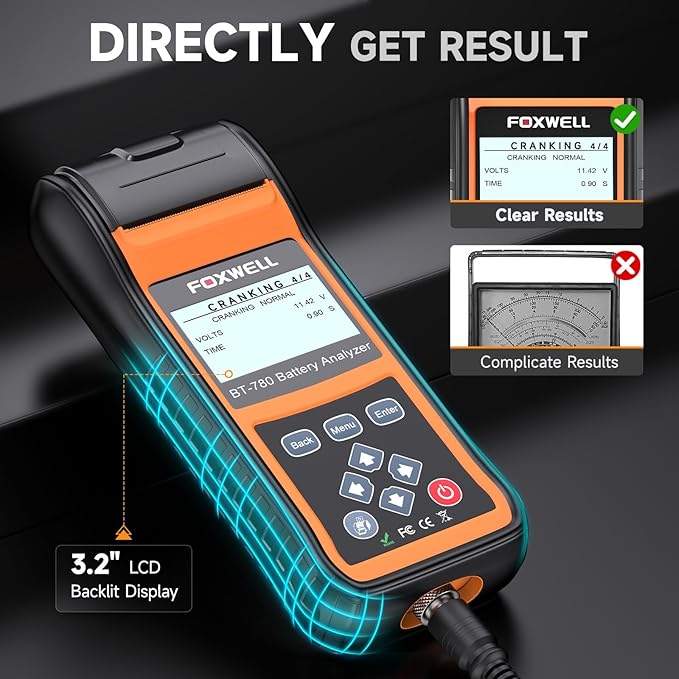 FOXWELL BT780 Car Battery Tester, 12V 24V Battery Load Analyzer with Printer 100-2000CCA Digital Automotive Cranking Charging System Checker for Car Motocycle Heavy Duty Truck Marine SUV Boat