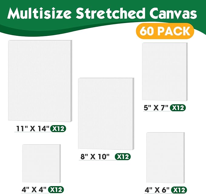 ESRICH Stretched Canvas for Painting, 60 Pack Multi Size11x14, Blank Primed - Image 2