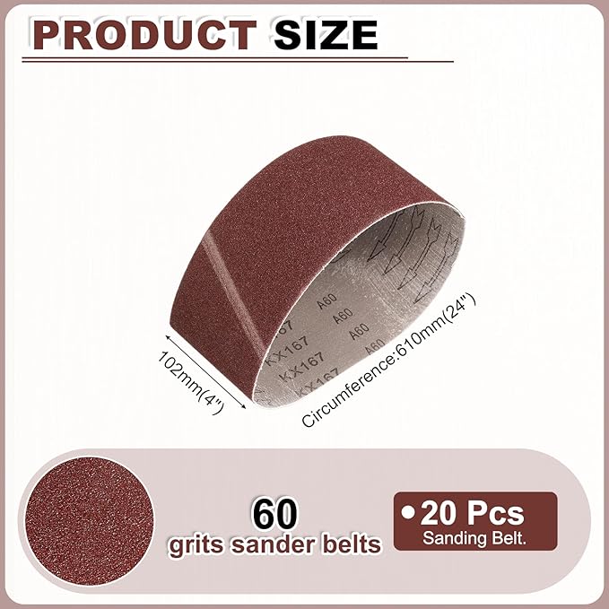 HARFINGTON 4 x 24 Inch Sanding Belts, 20 Pcs 60 Grits Aluminum Oxide Belt Sander Abrasive File Belt for Woodworking, Metal Polishing, Knife Sharpener