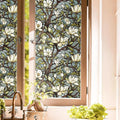 White Magnolia Floral Tree Green Leaf Vintage Stained Glass Window Films by Unknown
