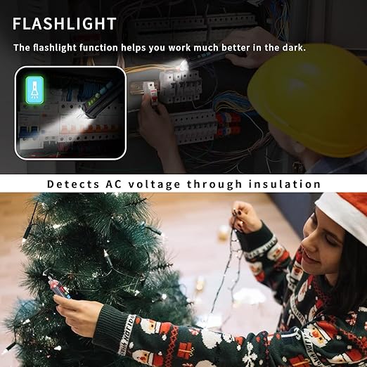 Voltage Tester, Non Contact AC Voltage Tester Pen, Wire Breakpoint Finder, Dual Range 12V-1000V/48V-1000V, Buzzer Flashing LED Alarm, Flashlight (Grey)