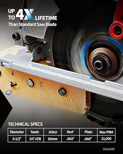 5-1/2-Inch 24-Tooth Circular Saw Blade with 10 mm Arbor, Framing Wood Cutting, Carbide Tip, Thin Kerf, for Plywood, MDF, OSB, Laminated, 2 Pack