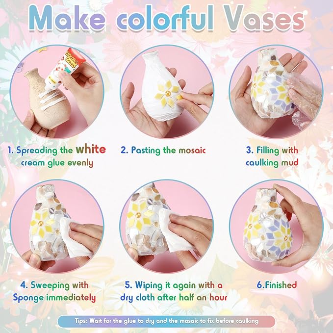 Fuyoooo 2 Sets DIY Vase Mosaic Painting Kit DIY Mosaic Arts and Craft Kits - Image 3
