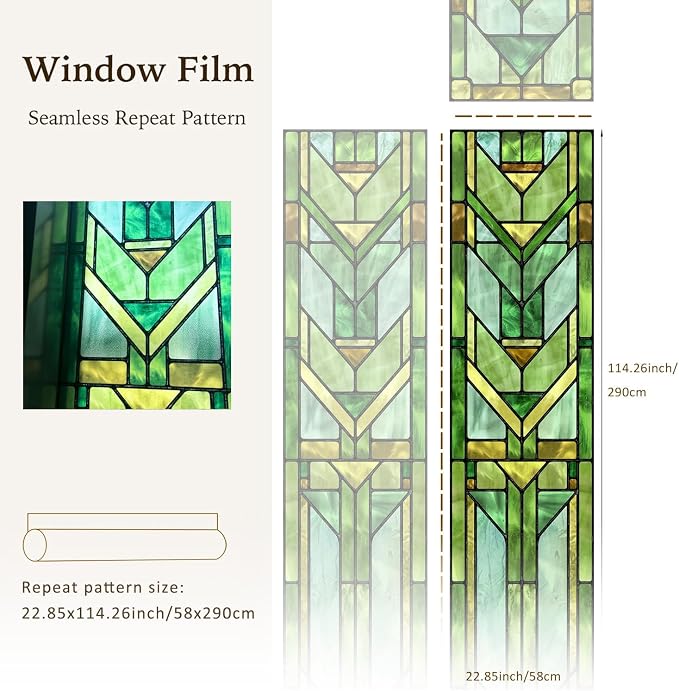 Original Hand Drawn Faux Stained Glass Window Film, Double-Sided Privacy Static - Image 4