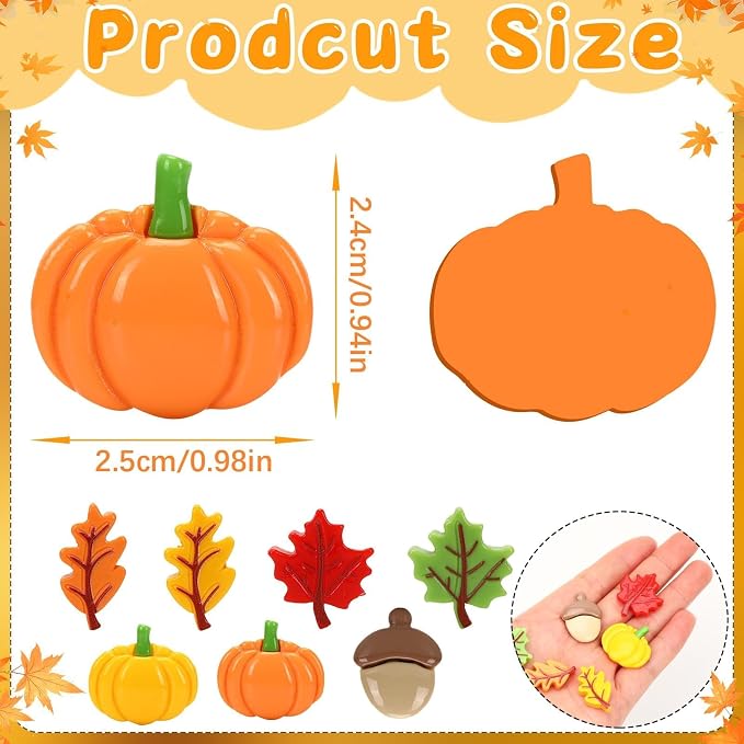 JUNEBRUSHS 80 Pcs Fall Mini Resin, Pumpkins Acorn Maple Oak Leaves Flatback - Image 2