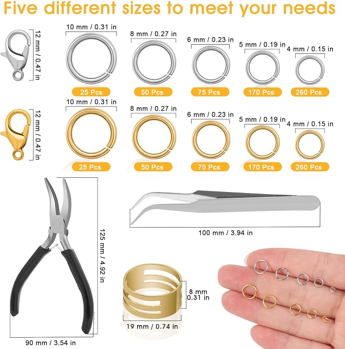 Anezus Jump Rings for Jewelry Making Supplies and Necklace Repair - Image 2