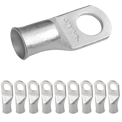 SELTERM 10pcs 2/0 AWG-1/2 Stud Tinned Copper Wire Lugs, Heavy Duty Battery Cable Ends,00 Gauge Ring Terminals, UL Battery Lugs Marine Grade Copper Eyelets Electrical Battery Terminal Connectors