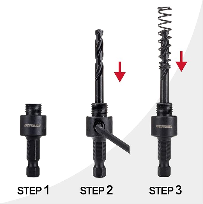 Heavy Duty Quick Change Hole Saw Mandrel, 7/16-Inch and 3/8 Inch Hole Saw Arbor with 3Pcs Central Drill/2PCS Hex wrench/2Pcs Spring