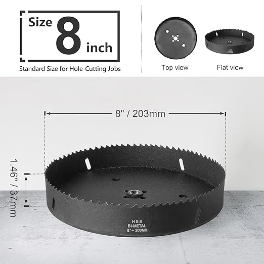 8 Inch Hole Saw with 1/2" Hex Shank Quick Change Arbor, JTemgle Bi-Metal Hole Saw Heavy Duty Hole Cutting Tool for Cornhole Boards, Recessed Lights, Wood, Plastic, Drywall & Soft Metal