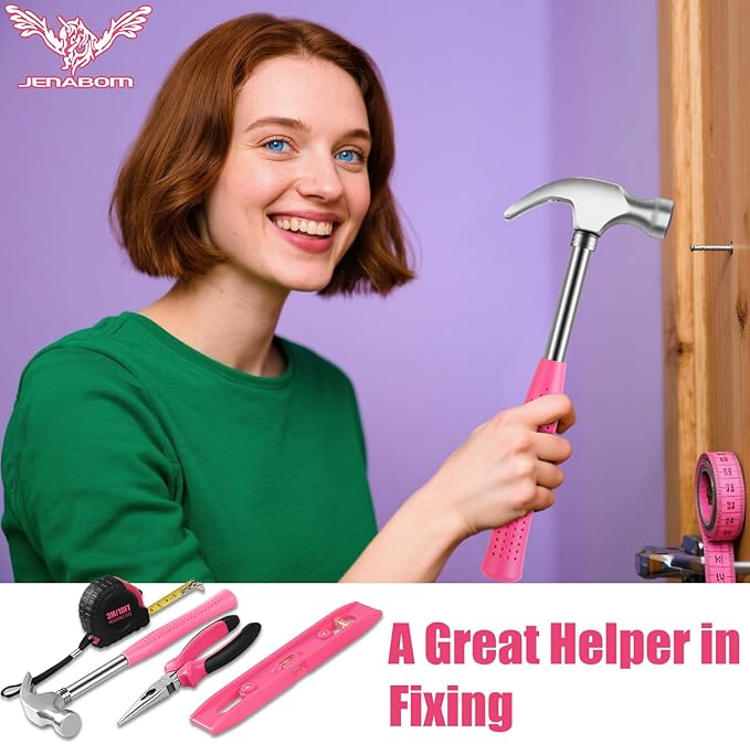 Pink Household Tool Set with 3.6V USB Electric Screwdriver, 112 PCS Home Tool Kit with Cordless Lithium-ion Drill Driver, Hand Tool Kits for Women