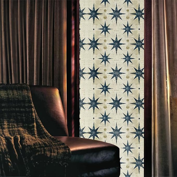 Grey Blue Star Boho Geometric Beige Modern Stained Glass Window Films - Image 2