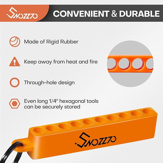 6PCS Orange 10-Hole Screwdriver Bit Holder with Carabiner,1/4" Hex Drill Storage Organizer,for All 1/4" Hex Shank Bit & Drill Storage Case
