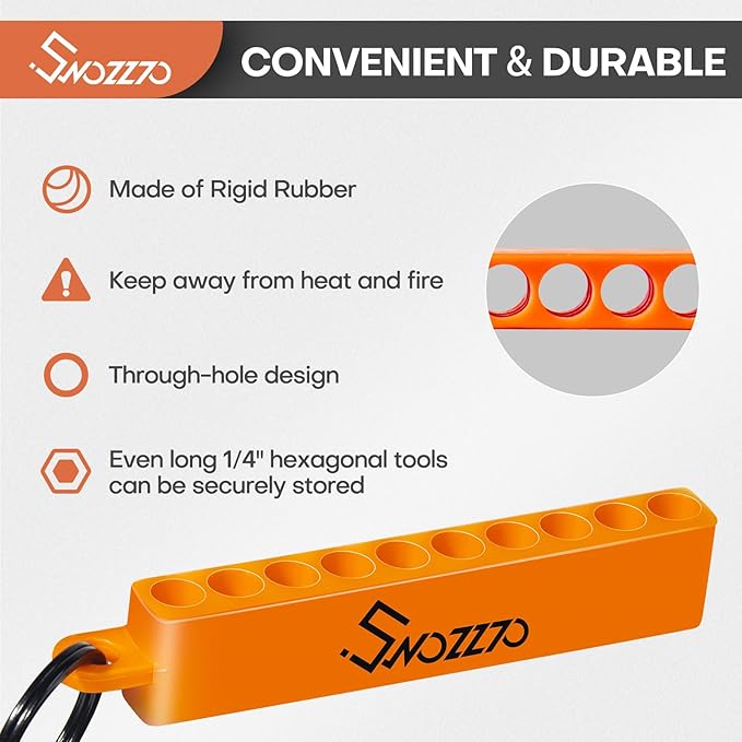 6PCS(3PCS Black+3PCS Orange)10-Hole Screwdriver Bit Holder with Carabiner,1/4" Hex Drill Storage Organizer,for All 1/4" Hex Shank Bit & Drill Storage Case