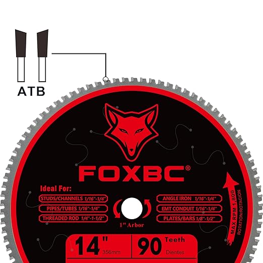 FOXBC 14 Inch Stainless Steel Metal Cutting Saw Blade 90 Tooth for Evolution 14 Inch Metal Saw and Other Low RPM saws, Cermet Carbide Up to 5X Longer Life