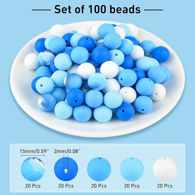 ASTARON 100 Pcs 15mm Silicone Beads - Image 2