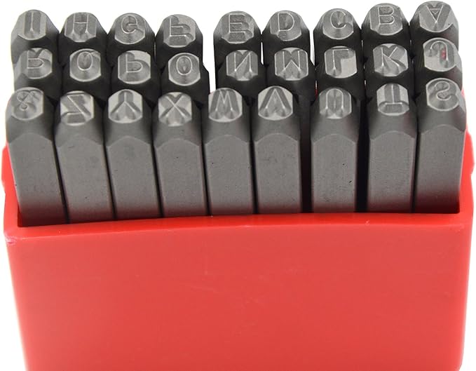 36pcs Heavy Duty Carbon Steel Uppercase Letters and Numbers 5/32 4mm Hand Stamp Alphabet Punch for Stamping Jewelry Steel Sheet Crypto Metal Plate Mold Die Making