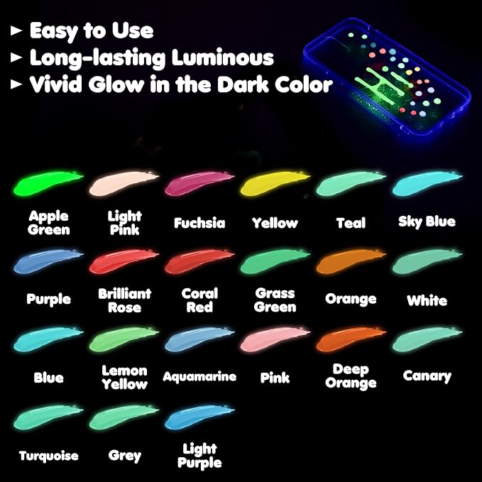 Roizefar Glow in the Dark Paint, 21 Colors 3D Permanent Acrylic Fabric Paints - Image 2