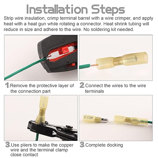 120PCS Heat Shrink Bullet Connectors Kit,Waterproof Electrical Female & Male Bullet Butt Terminals(12-10AWG,14-16AWG,18-22AWG)