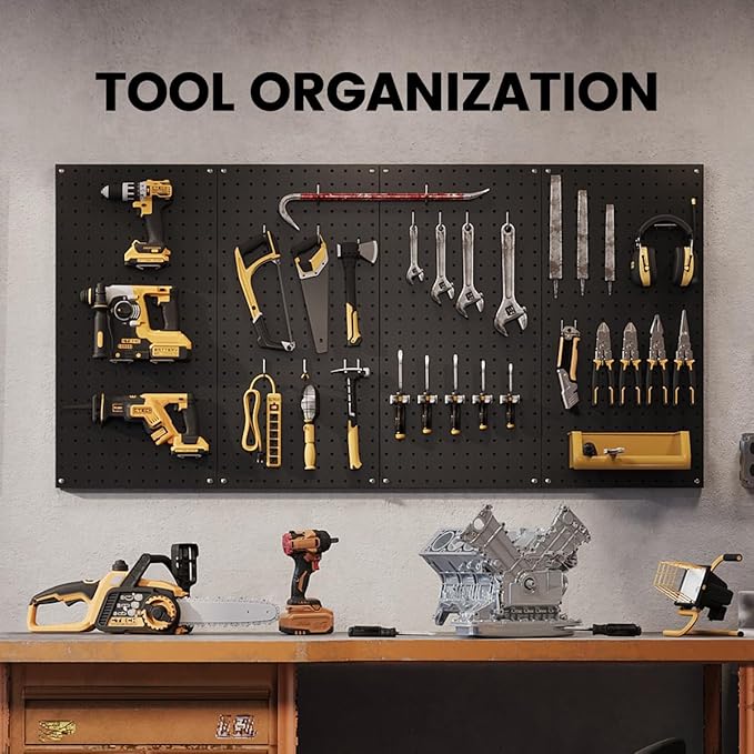 Pegboard, Metal Peg Board, Pegboards Wall Organizer with 57 Pcs Hooks, Sturdy Peg Board for Garage Tool Organization, Home & Office Wall Decoration (Black, 3 Pack)