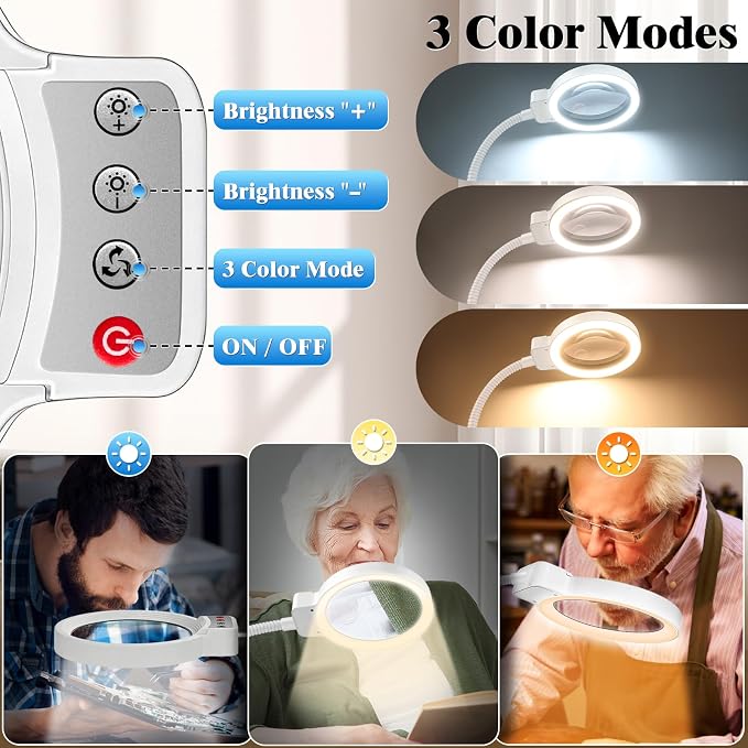 10X 30X Magnifying Glass with Light and Stand, 72 LED 3 Color Modes Stepless - Image 4