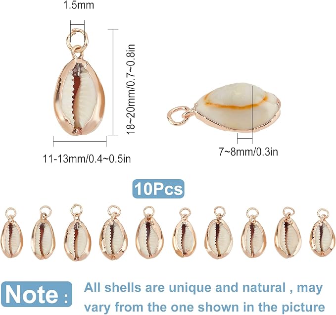 SUNNYCLUE 1 Box 10Pcs Natural Cowrie Shell Charms Oval Spiral Shell Seashell - Image 2