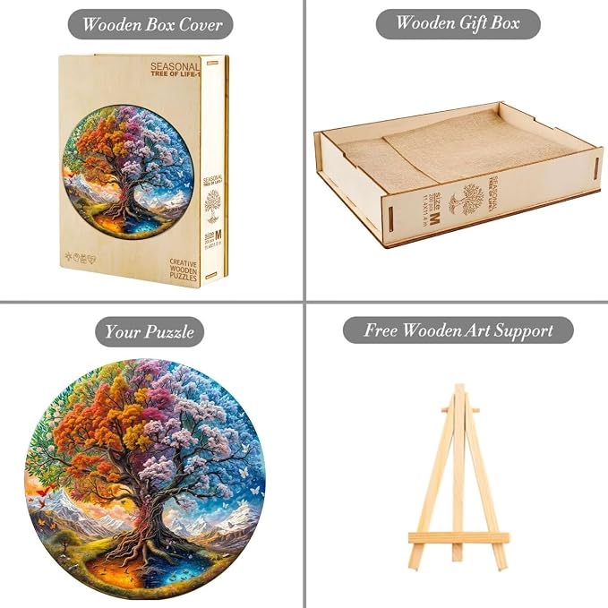 100 Pieces Wooden Puzzles Adults, Seasonal Tree of Life Wood Puzzles Adult - Image 6