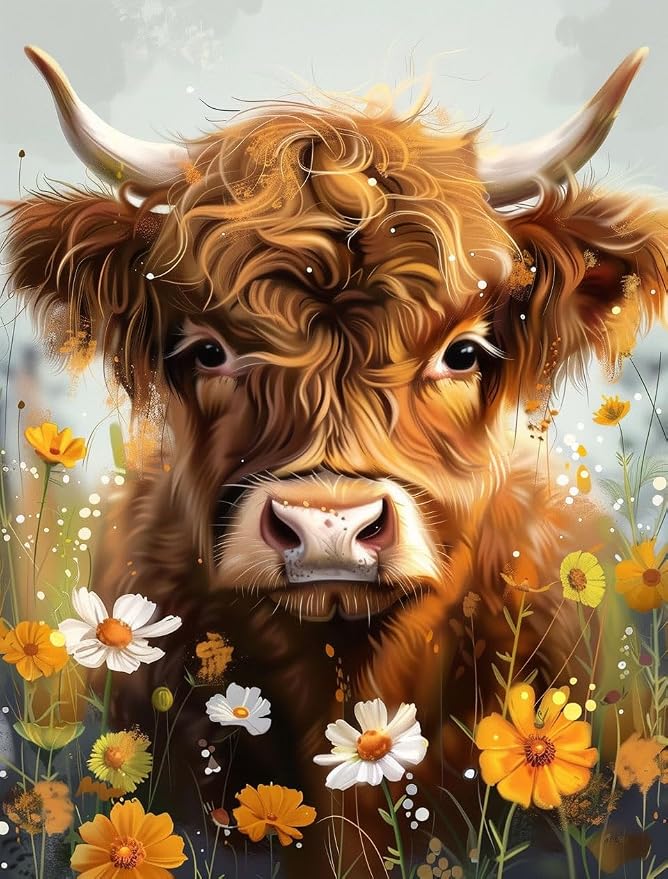 Naykow Highland Cow Diamond Painting Decor, Diamond Art Kits by Naykow