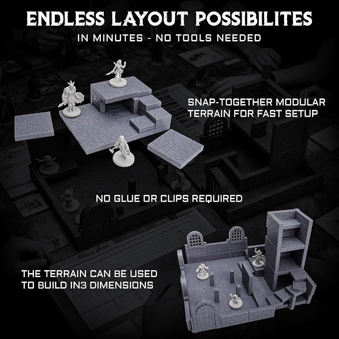 CZYY Magnetic Dungeon Tiles, Basic Set | Double-Sided Texture, Paintable Gray - Image 4