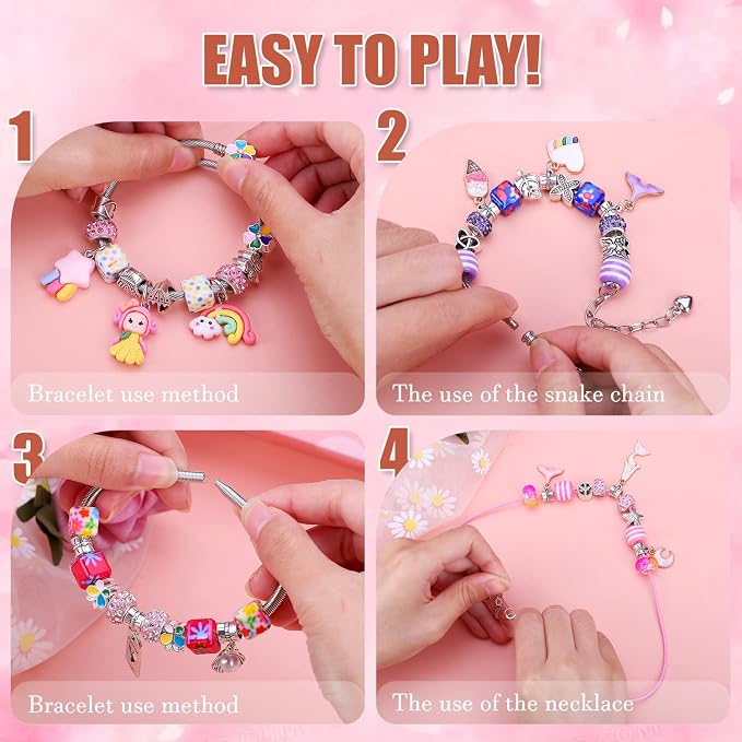 AIPRIDY Charm Bracelet Making Kit, Unicorn Mermaid Crafts Gifts Set Can - Image 4