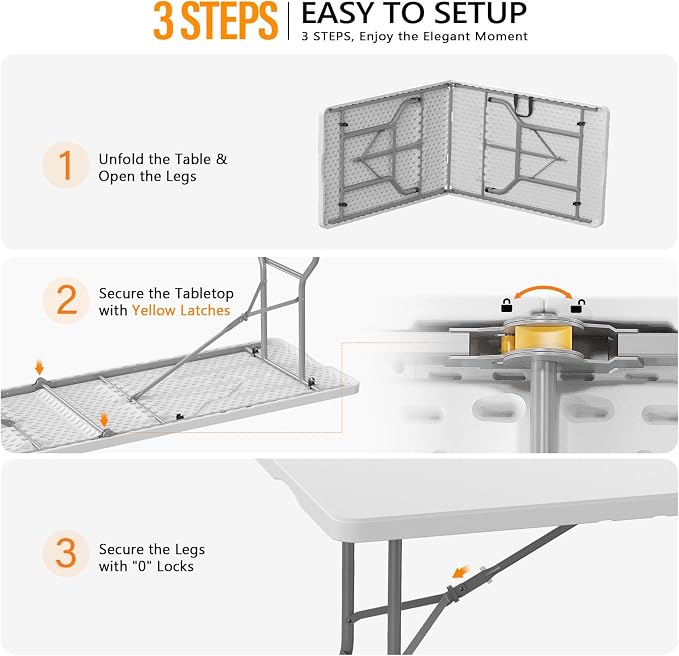 VINGLI 6 Foot Plastic Folding Table Portable Long Table - Image 4