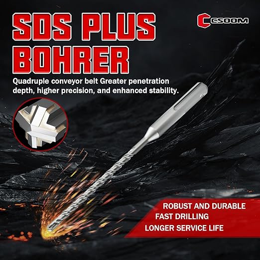 CSOOM SDS Plus Rotary Hammer Drill Bit 7/32"x6.3", Professional Concrete Drill Bit for Concrete, Brick, Stone and Cement Walls