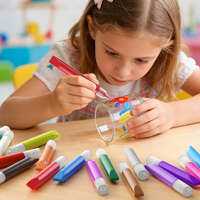 24 Pcs Suncatcher Paint Pens, Stained Glass Sun Catcher Pens 24 Colors 10ML Each - Image 5