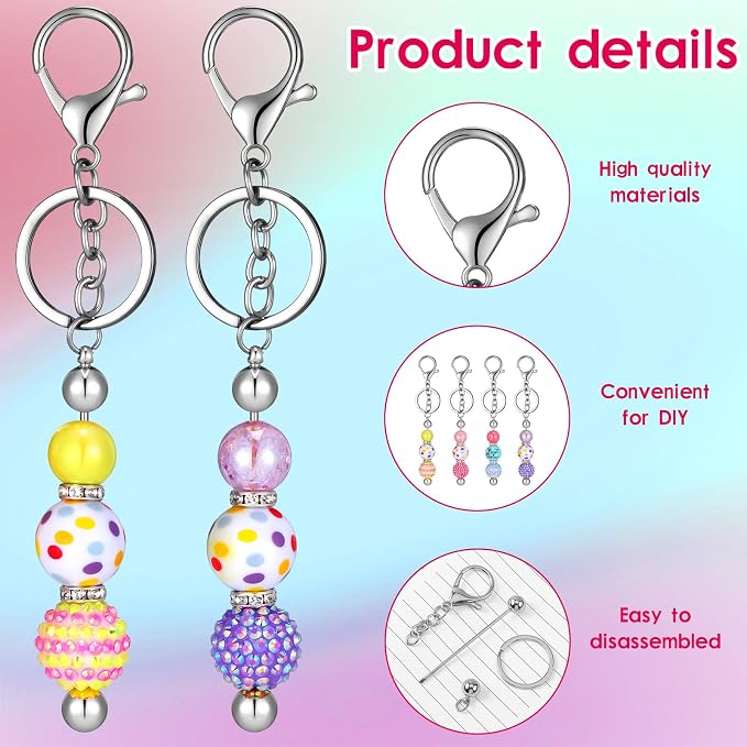 Sasylvia 60 Pcs Beadable Keychain Bars Bulk Making Kit 20 Beaded Keychain 20 - Image 3