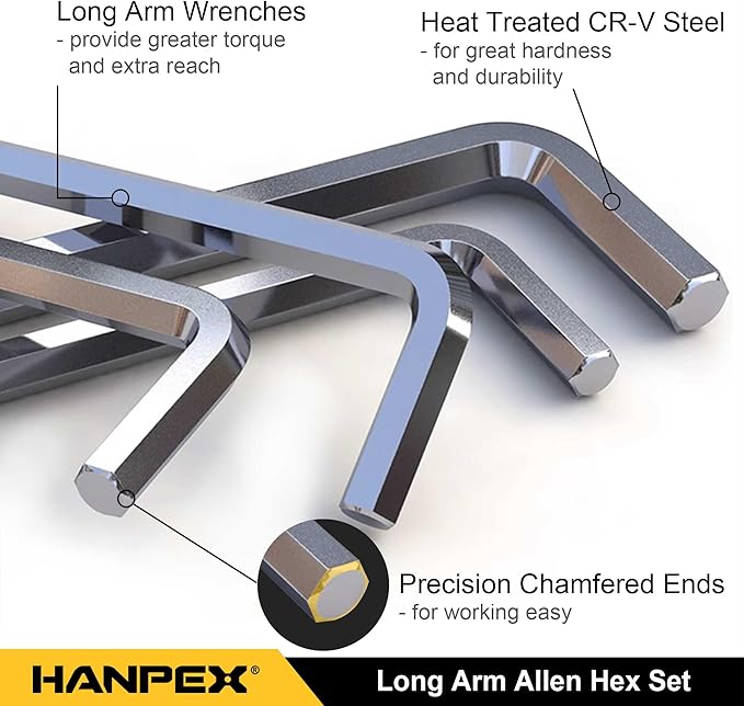 Long Arm Hex Key Set with Ball End, Ball-End Hex Allen Wrench, Chrome Vanadium Steel(Cr-V) Tamperproof TORX L- Key Set (9Pc Metric)
