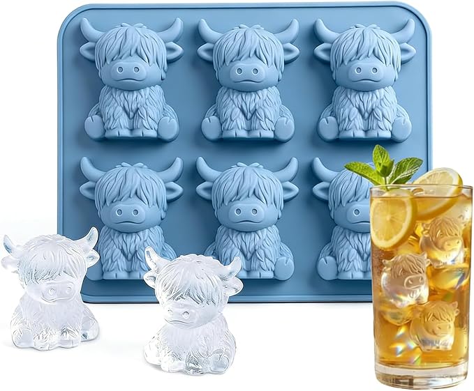 Mini Highland Cow Ice Cube Mold – 3D Cute Cattle Silicone Tray, Reusable Ice by Unknown