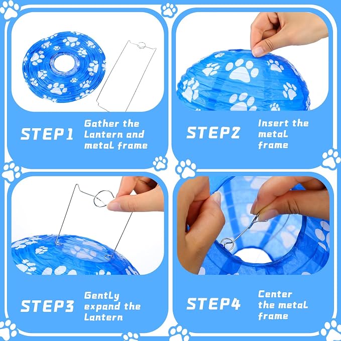 Panelee 12 Pcs Dog Paw Print Paper Lanterns Puppy Themed Party Decorations Blue - Image 3