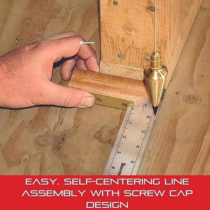 Solid Brass Plumb Bob, Brass Construction, Stainless Steel Point, Professional Centering Tool, Replaceable Tip (12oz)