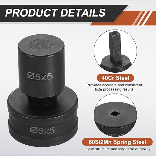 HARFINGTON Hydraulic Hole Punch Die 5x5mm Square Hole 40Cr Steel Electric Punching Kit for CH70 Electric Punching Machine, Black