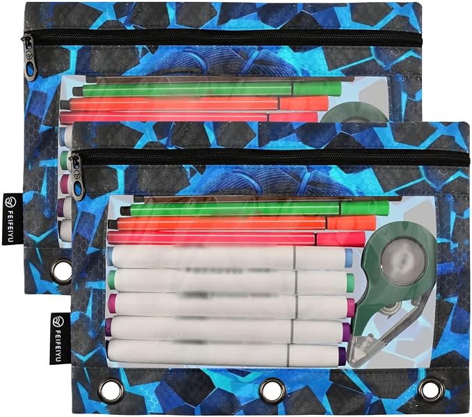 Blue Basketball Pencil Pouch for 3 Ring Binder, 2 Pack Waterproof Pencil Bags - Image 2