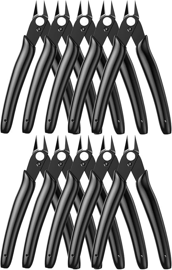 BOENFU Small Wire Cutters 10 Pack Precision Wire Cutters 5 Inch Flush Cutters Zip Tie Cutters Small Side Cutter for Jewelry Making, Electronics, 3d Print, Plastic Models, Black