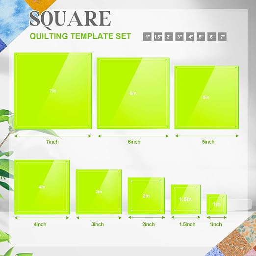 Kigley 8 Pcs Square Quilting Templates and Rulers 1/1.5/2/3/4/5/6/7 Inch - Image 2
