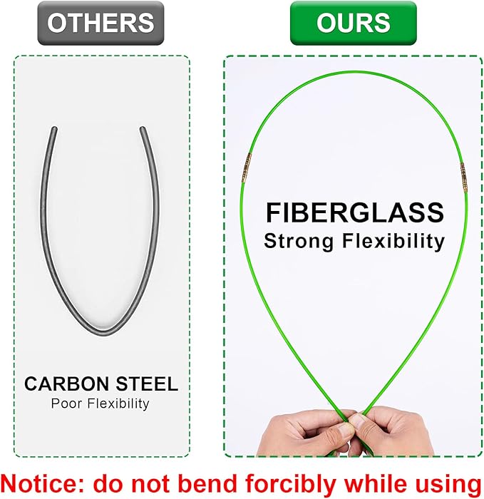 32.5FT Fiberglass Running Electrical Wire Cable Glow Rods Wire Pulling, Fish Tape Set with Accessories, Green