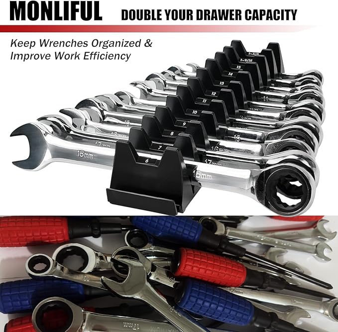 60PCS Magnetic Modular Wrench Organizer Wrench Holder - Wrenchs Tool Organizers for Tool Drawer Storage, Wrenchs Rack with Metric SAE Labels, Tool Storage Set Holder Festival for Mechanics