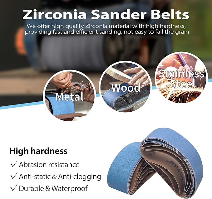 12 Pack 3 x 21 Inch Zirconia Sanding Belts, 3x21 Belt Sander Sanding Belts, 3 Each of 40/60/80/120 Grits Belt Sander Paper for Metal Wood