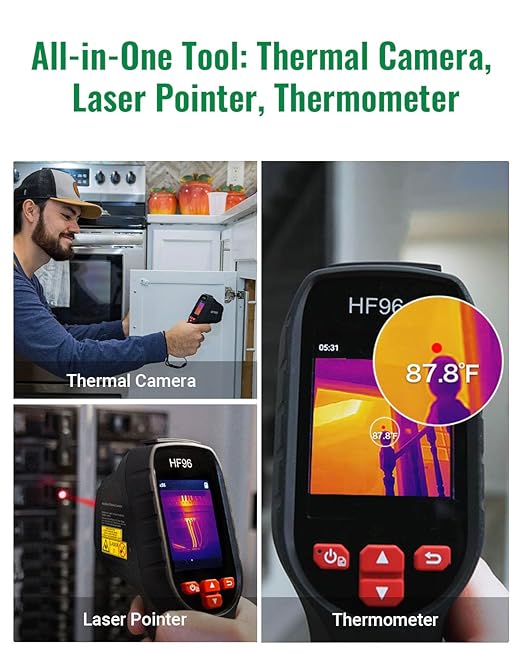 HF96 Thermal Camera, Super Resolution 240 x 240, Thermal Imaging Camera with Laser Pointer, Intelligent Scene Detection, 96 x 96 IR Resolution, 25 HZ Infrared Camera, -4°F~1022°F,11h Runtime