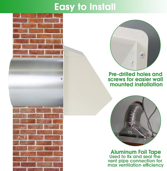 3 Inch Dryer Vent Cover Outside,Wall Vent Cover,Outdoor Dryer Exhaust Vent Cover for Dryer Duct Air Ventilation,Wall Mount Extractor Vent Cap with Screen and Damper,Galvanized Steel,White