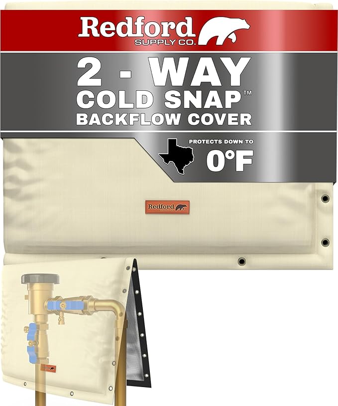Redford Supply Co. Cold Snap (0°F) Backflow Preventer Insulation Cover, 2-Way Custom, 36"W x 24"H, Pipe Insulation, Water Sprinkler Covers for Outside, Sprinkler Backflow Cover for Winter (Beige)