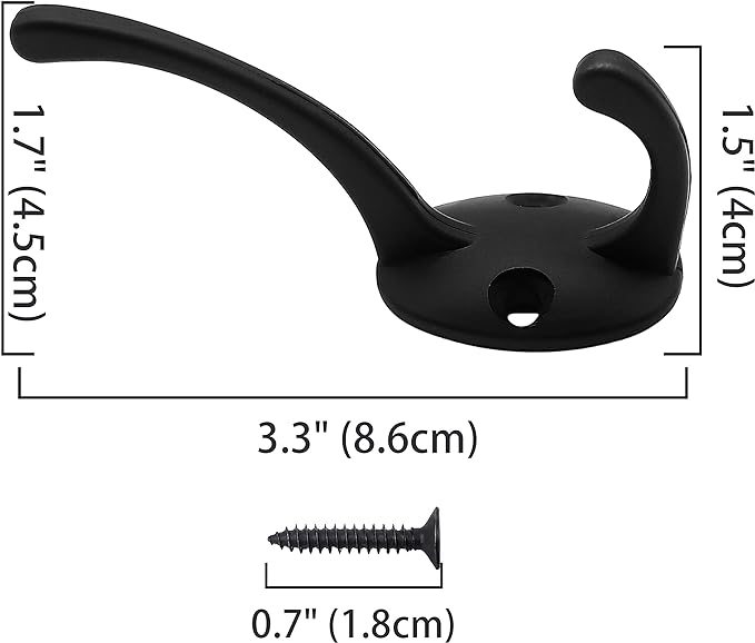 IBosins 12 Pack Black Coat Hooks Wall Mounted with 24 Screws Retro Double Hooks Utility Black Hooks for Coat, Scarf, Bag, Towel, Key, Cap, Cup, Hat