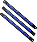 Magnetic Socket Organizer, 3-Piece Heavty Duty ABS Socket Holder, Socket Rail for Tool Box, Premium Quality 360° Swivel Socket Rack with 42 Clips for 3/8-Inch(Blue)