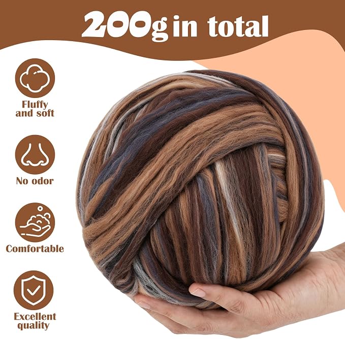Wool Roving 7.02oz Colored Natural Needle Felting Wool Bulk - Image 2